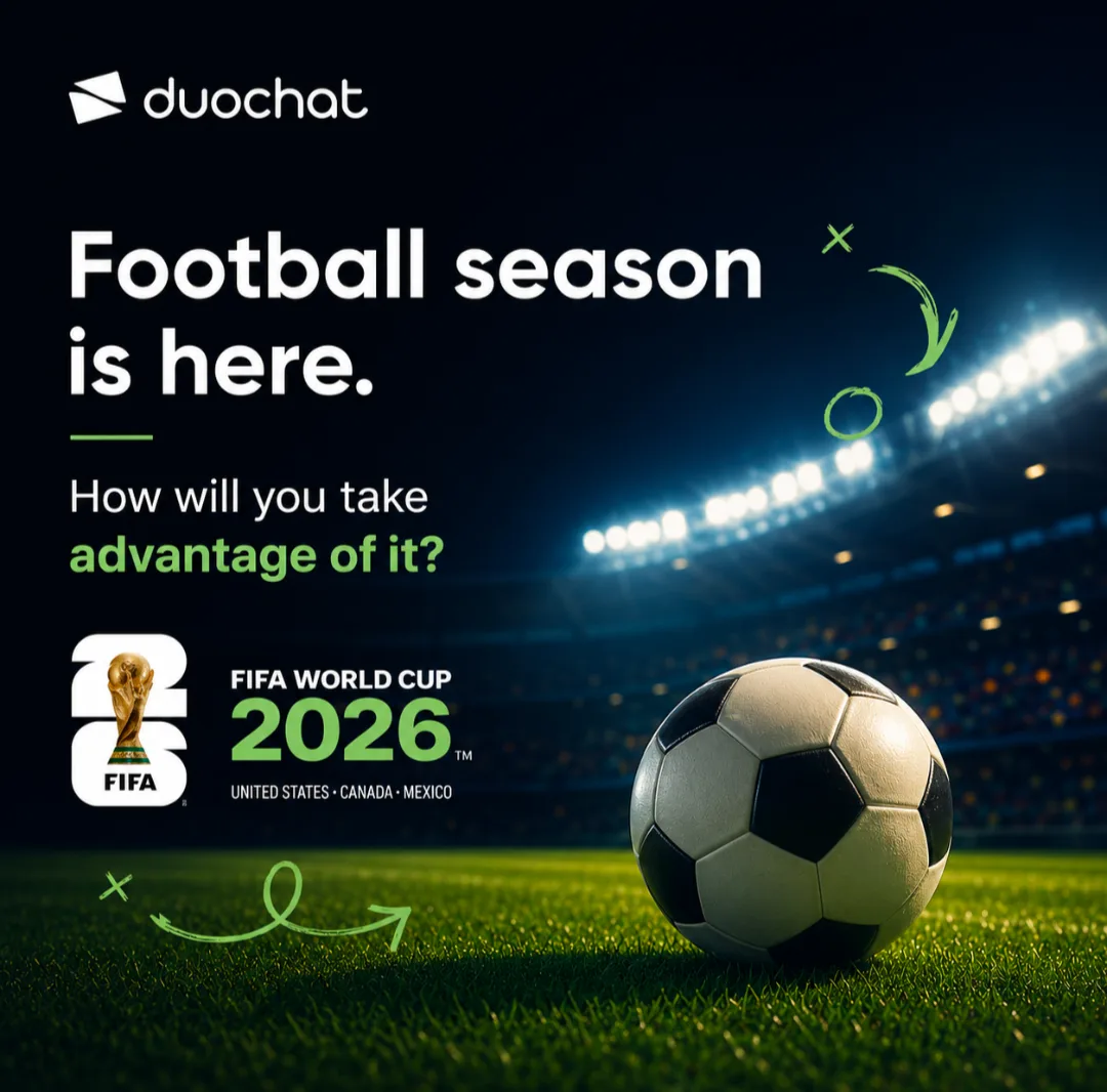 Campanha de engajamento do cliente da Copa do Mundo FIFA 2026 mostrando torcedores interagindo com automação de marketing do WhatsApp e chatbot de IA
