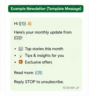 Amostra de modelo de Newsletter no WhatsApp