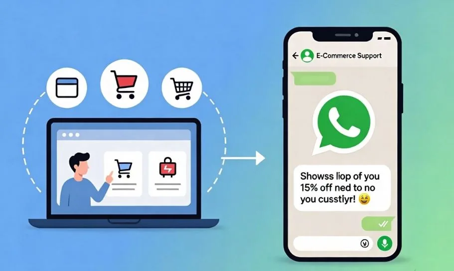 Notebook e celular mostrando mensagens de remarketing no WhatsApp sendo enviadas para leads quentes para recuperação de carrinho