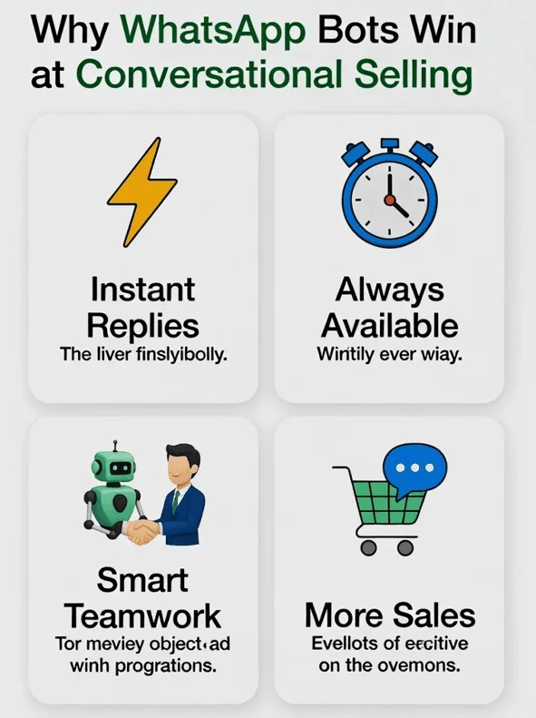 WhatsApp chatbot instantly replying to customer inquiries for conversational selling