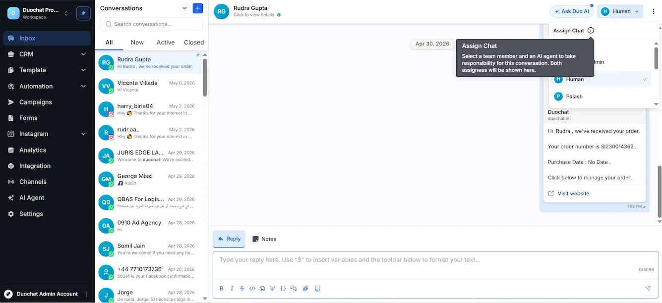 Initiate conversation with saved contact
